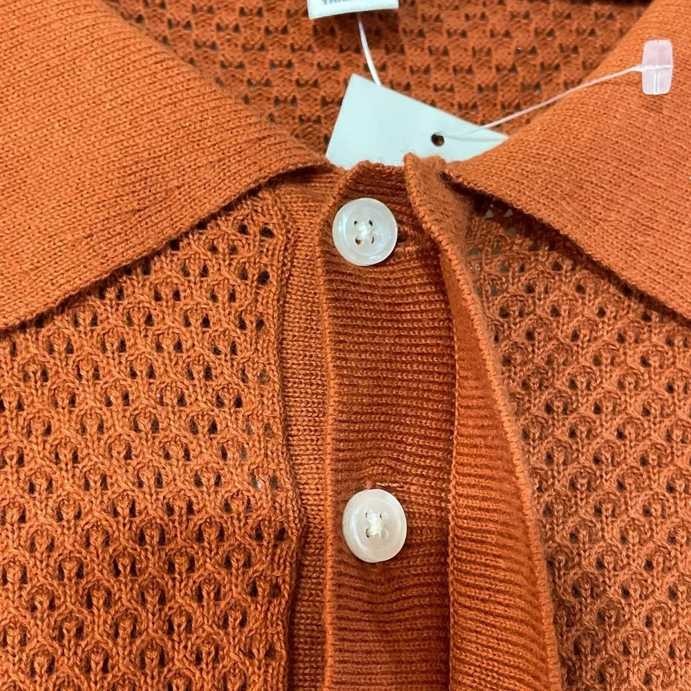 NWT Alfani Textured Knit Polo Shirt Men's XXL True Sienna Rust Orange Cotton